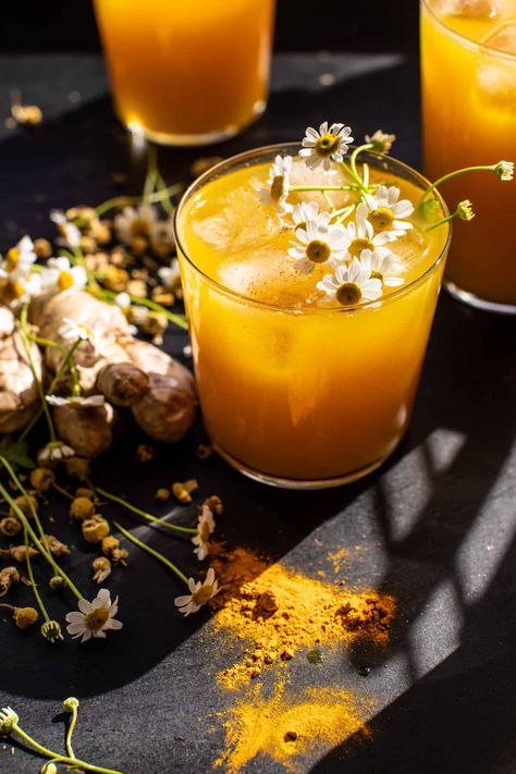 Ginger Honey Lemon, Photo Food, Mango Juice, Chamomile Tea, Half Baked Harvest, Mocktail Recipe, Polenta, Mocktails, Alcohol Free