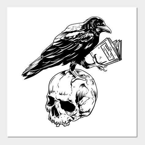 Raven Books Tattoo, Crow Book Tattoo, Dark Academia Tattoo Aesthetic, Gothic Illustration Art, No Mourners No Funerals Tattoo, Dark Academia Tattoo Ideas, Dark Academia Aesthetic Black, Pagan Art Witchcraft, Dark Academia Tattoos