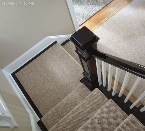 Painted Banister, Black Stair Railing, Big Area Rugs, Black Railing, Fine Paints Of Europe, Painted Staircases, Black Stairs, Stairs Railing, Staircase Runner