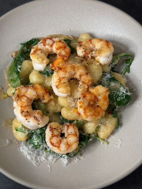 Lemon Gnocchi with Shrimp Calabrian Chili Pasta, Gnocchi With Shrimp, Lemon Gnocchi, Gnocchi Recipes Healthy, Shrimp And Spinach, Seasoned Shrimp, Chili Pasta, Parmesan Cheese Sauce, Lemon Shrimp