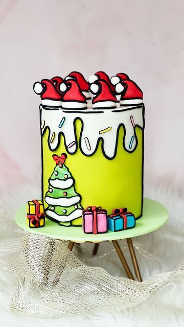 Cartoon Cake Christmas, Comic Christmas Cake, Christmas Comic Cake, Cartoon Christmas Cake, Santa Birthday Cake, Gingerbread Cake Decoration, Christmas Cake Decorations Fondant, Comic Torte, Grinch Cake Ideas