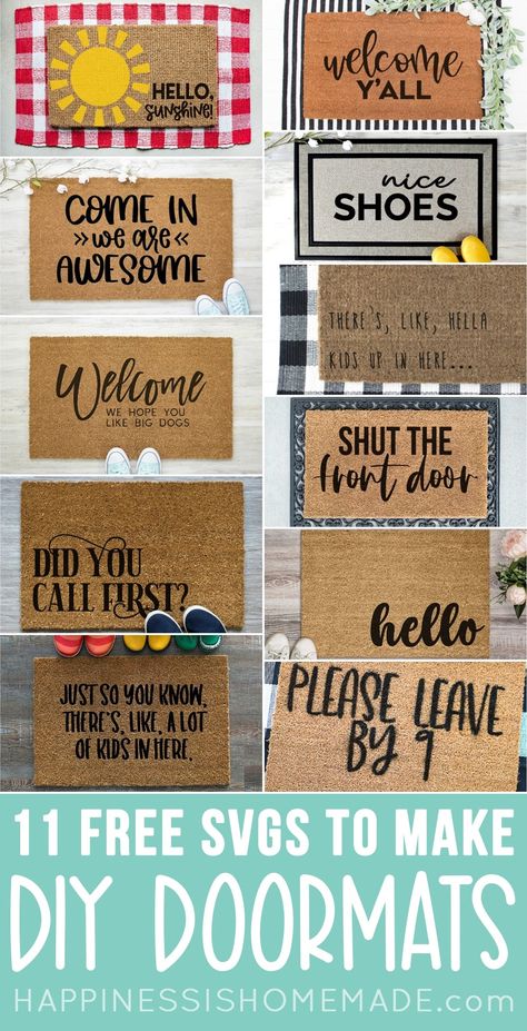 Make your own quick & easy DIY Doormat with your Cricut machine and these 11 free SVG files! Cricut Free Svg Files, Dog Doormat, Diy Doormat, Freezer Paper Stenciling, Door Mat Diy, How To Make Glitter, Cricut Supplies, Laser Design, Make Your Own Shirt