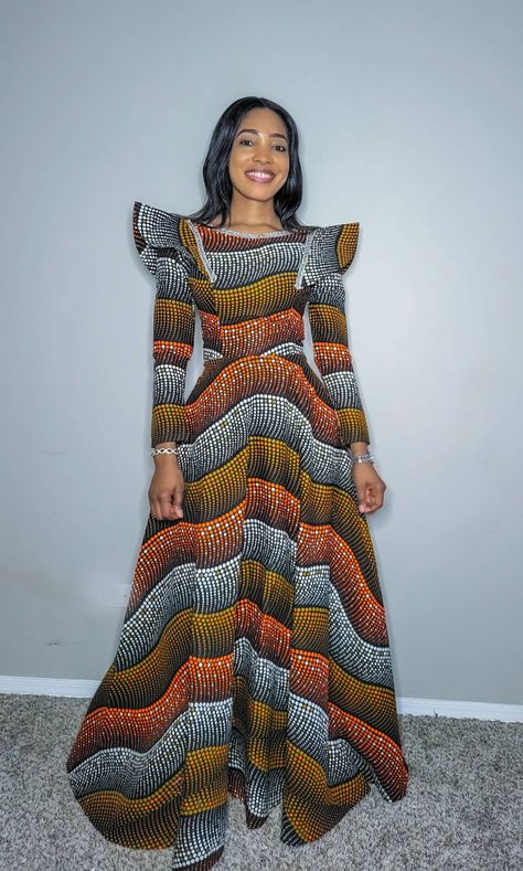 Ankara Maxi Dress - Etsy UK Long Sleeved Ankara Maxi Dress, Modest Kitenge Dresses, Ankara Long Sleeve Dress, Liberian Dress, Fancy Maxi Dresses, Dresses Designs For Women, Fancy Maxi, Long Ankara Dresses, Wax Dress