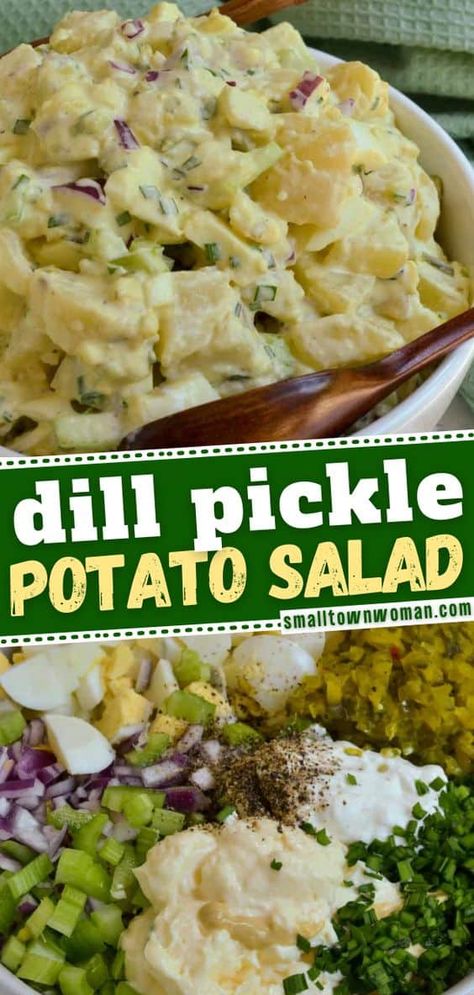 Dill Pickle Potato Salad, Pickle Potato Salad, Crunchy Dill Pickles, Salad Cobb, Roasted Potato Salad, Bacon Potato Salad, Roasted Potato, Dill Pickles, Pickle Juice