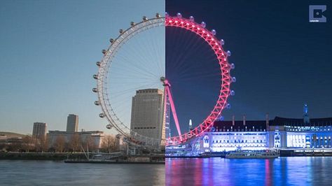 Stunning timelapse footage shows London's beauty in day vs night. Day Vs Night, Day Vs Night Photography, Central London At Night, London Eye Aesthetic Night, London Skyscrapers At Night, London Eye At Night, London Skyline At Night, London Skyline, Day For Night