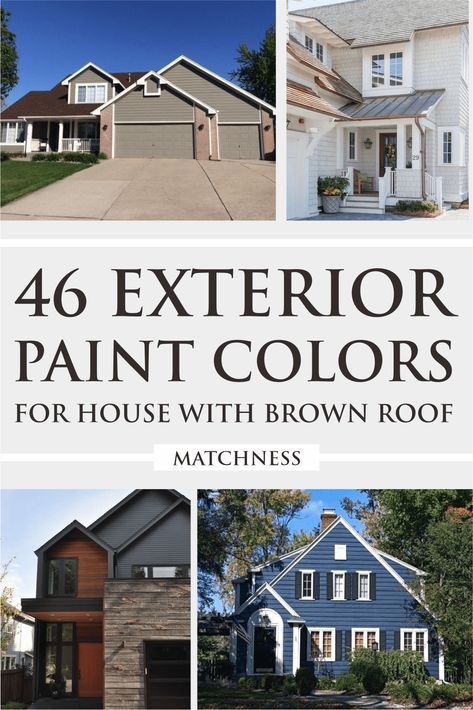 46 Exterior Paint Colors For House With Brown Roof - Matchness.com Brown Roof Exterior Paint Ideas, Brown Roof House Colors, House With Brown Roof, Brown Roof Houses, Brown Roofs, Best Exterior House Paint, Red Brick Exteriors, Exterior Gray Paint, People Judge