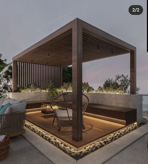 Modern Backyard Pavilion, Roof Top Patio, Modern Pergola Designs, Garden Lighting Design, Roof Terrace Design, Rooftop Patio Design, Modern Gazebo, Modern Patio Design, Terrace Garden Design