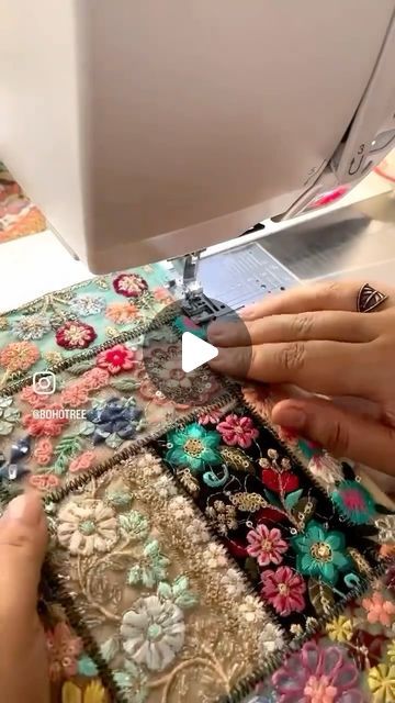 Shikha Bawa Sahu on Instagram: "Making of a bohemian art journal cover. Completed the cover with sari trim scraps and reused packaging paper as the base.  Sari scraps used are from my shop @bohotree.com which are the remains of the trims I sell in my etsy shop. #zerowasteshop #reusereducerecycle♻️ #reusepackaging #processvideo #sewingonpaper #sewingmachine #creativesewing #handmadejunkjournal #handmadeartjournal #junkjournaljunkies #bohojunkjournal  #junkjournalcommunity #junkjournalsupplies  #fabricscraps #embroideredfabric  #サリートリム #刺繡生地  #シルクトリム #travelernotebookcover  #textileart" Reused Packaging, Art Journal Cover, Packaging Paper, Bohemian Art, Journal Cover, Journal Covers, Junk Journals, Fabric Scraps, Handmade Art