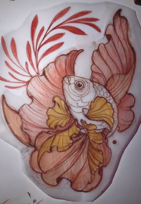 Koi Fish Neotraditional, Neo Traditional Tattoo Drawings, Neo Traditional Animal Tattoo Design, Neo Traditional Fish Tattoo, Neo Trad Animals, Neotraditional Fish Tattoo, Pink Koi Fish Tattoo, Japanese Neo Traditional Tattoo, Japanese Neotraditional