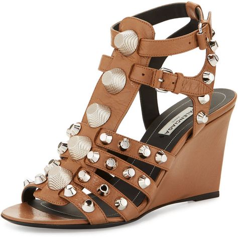 Balenciaga Studded Caged Wedge Sandal featuring polyvore women's fashion shoes sandals marron glace balenciaga sandals ankle wrap wedge sandals studded sandals ankle strap wedge sandals balenciaga shoes Balenciaga Sandals, Shoes Balenciaga, Balenciaga Leather, Brown Accessories, Fashion Shoes Sandals, Strap Wedge, Ankle Strap Wedges, Balenciaga Shoes, Studded Sandals