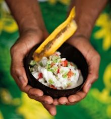 Kokoda (pronounced ‘ko-kon-da’) is Fijian raw fish; in Samoa it is known as oka and in Tahiti by its French name, poisson cru; it is ika mata in the Cook Islands and ota ika in Tonga. "Cooked" in lime, the process is halted by the addition of coconut milk. Fiji Food, Fijian Food, Cooking With Coconut Milk, Raw Fish, Yummy Seafood, Summer Eating, Island Food, Exotic Food, South Pacific