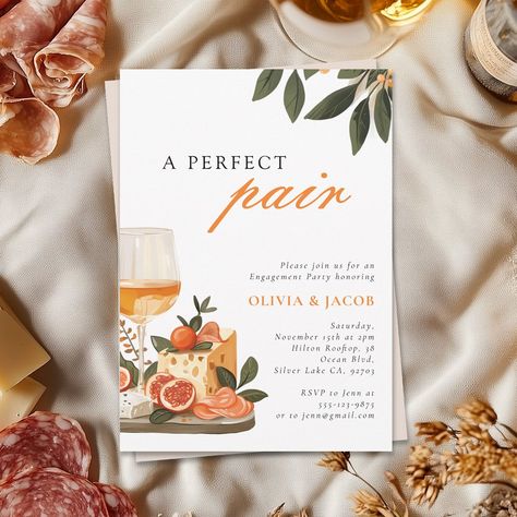 A Perfect Pair Wine & Cheese Engagement Party Invitation Engagement Party Winery, Engagement Party Ideas Themes, Summer Engagement Party, Fall Engagement Parties, Engagement Brunch, Engagement Party Themes, Brunch Invitations, Wine Cheese, Paper Coaster