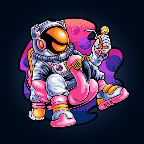 Relaxing astronaut on space | Premium Vector #Freepik #vector #background #travel #design #technology Digital Art Programs, Astronaut Drawing, Astronaut Illustration, Astronaut Art, Space Illustration, Space Artwork, Travel Artwork, Space Wall Art, Pop Art Design