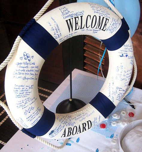 Deco Theme Marin, Nautical Baby Shower Boy, Theme Bapteme, Distintivos Baby Shower, Nautical Bridal Showers, Bridal Shower Guest Book, Trendy Baby Shower Ideas, Baby Shower Invitaciones, Welcome Aboard