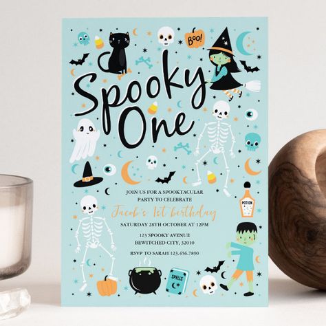 Spooky One Halloween 1st Birthday Invitation - halloween invitations wbg Halloween Invitations Kids, Two Spooky, Halloween Birthday Party Invitations, Halloween 1st Birthdays, Spooky One, Halloween Birthday Invitations, Halloween Birthday Party, 1st Birthday Invitation, Halloween 1