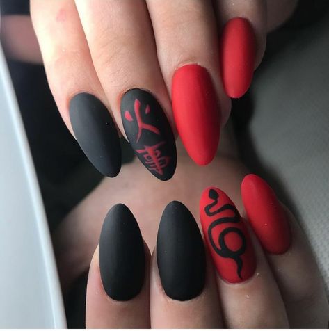 15 Lovely Red And Black Nail Designs - The Glossychic Read And Black Nails, Nail Designs Red And Black, Red And Black Acrylic Nails Designs, Black And Red Nails Ideas, Red And Black Nails Design, Red And Black Nail Designs, Nails Red And Black, Red And Black Nail, Nail Stickers Designs