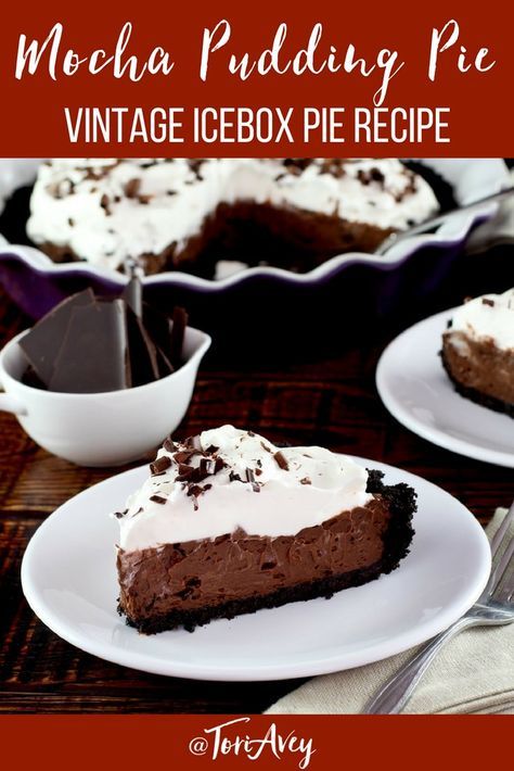 Mocha Pudding Pie – vintage recipe for an easy no-bake dessert with coffee ice cream, chocolate pudding and a chocolate cookie crust #dessert #mocha #nobake #vintage #coffee #icebox #pie #summerdessert #iceboxpie #TorisKitchen via @toriavey Deserts Board, Pudding Pie Desserts, Mocha Pudding, Ww Deserts, Cook Desserts, Historic Recipes, Chocolate Cookie Crust, Chocolate Wafer Cookies, Festive Recipes