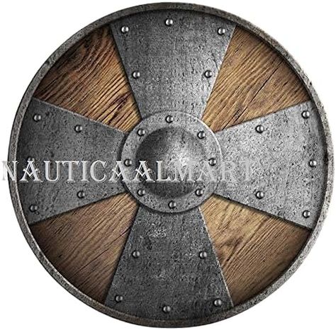 Aged wooden vikings shield - sca/larp/Norse/Norway/antique/armor
Solid Wood Construction (Size: 24'')
Steel Outer Rim. - Steel Center Boss
Comes with battle ready wooden handle to hold the shield
Custom size shield can order direct to NAUTICAL MART INC. Vikings Shield, Round Shield, Medieval Shields, Viking Shield, The Shield, Skyrim, Wood Construction, Larp, Wooden Handles