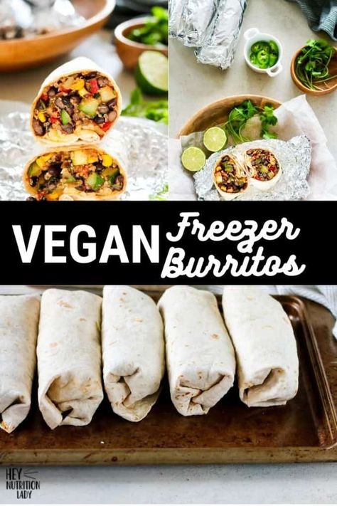 Black Bean and Quinoa Freezer Burritos Vegetarian Burritos, Vegan Freezer Meals, Black Bean And Quinoa, Freezer Burritos, Freezer Lunches, Vegetarian Freezer Meals, Vegetarian Burrito, Lunch On The Go, Vegan Burrito