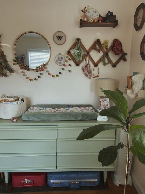 Crib In Corner Of Nursery, Tiny Nursery Changing Table, Desk Changing Table, Nursery Mirror Over Changing Table, Mirror Over Changing Table, Vintage Dresser As Changing Table, Western Nursery Changing Table, Antique Changing Table Dresser, Old Dresser Changing Table