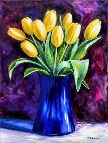 spring tulips | Saatchi Art Flowers In Vase Painting, Acrylic Flower Painting, Abstract Expressionist Art, Landscape Painting Tutorial, Tulip Painting, Flower Painting Canvas, Tulips In Vase, Workshop Ideas, Painting Workshop