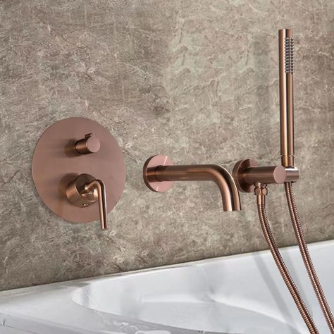 Sleek and minimalist, this modern wall mount bathtub filler faucet could be an outstanding piece to deliver a complete and fabulous shower experience. Enjoy a luxurious bath with this handsome bathtub filler faucet! Wall Mount Tub Filler With Sprayer, Bathtub Faucets, Bathtub Filler, Splash Free, Tub Spout, Shower Hose, Tub Filler, Tub Faucet, Hand Held Shower