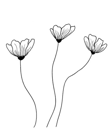 Simple Flower Pen Drawing, Flower Easy Drawing Simple, Sketsa Flora Simple, Flower Sketches Easy, Ink Drawings Simple, Cute Simple Flower Drawing, Easy Drawings Flowers, Pen Drawing Ideas Easy, Simple Flower Drawing Doodles