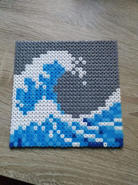 Wave made with hama beads (desing not mine) #hama #perler #beads #pixel #pixelart #wave #sea #ocean #kanagawa #kanagawabigwave Craft Day, Perler Bead Art, Big Waves, Sea Waves, Sea Ocean, Hama Beads, Perler Beads, Bead Art, Ocean Waves