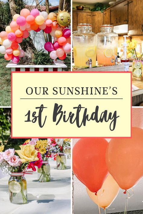 Our Sunshine Is One, Little Sunshine First Birthday, Our Little Sunshine Is Turning One, Sunshine Balloon Arch, Our Little Sunshine First Birthday, Yellow Theme First Birthday, Summer First Birthday Theme, Sunshine And Rainbows Birthday, One In The Sun First Birthday