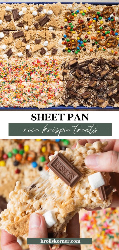 Sheet Pan Rice Krispie Treats • Kroll's Korner Rice Krispie Treats Original Recipe, The Best Rice Krispie Treats, Best Rice Krispie Treats, Rice Crispy Bars, The Best Rice, Best Rice, Treat Bar, Biscoff Cookie Butter, Krispie Treats Recipe