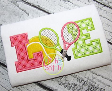 I2S Tennis Love Applique design Tennis Crafts, Tennis Love, Tennis Gifts, Tennis Shirts, Racquets, Embroidery Library, Design Guide, Applique Designs, Embroidery Applique