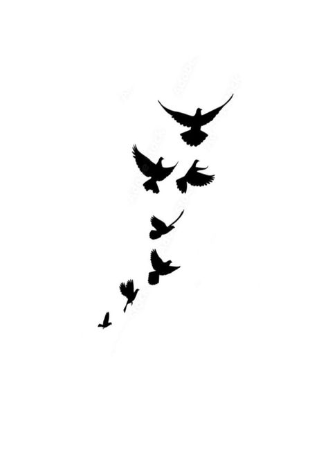 Small Crows Flying Tattoo, Birds Silhouette Tattoo, Birds Tattoo Stencil, Bird Spine Tattoo, Flying Birds Tattoo Design, Tattoo Birds Flying, Bird In Flight Tattoo, Bird Flying Tattoo, Birds Flying Tattoo