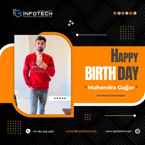 We wish Mahendra Gujjar a very happy birthday.🎂 It’s hard to find a dedicated employee who also fits well with the culture of our company and fortunately you possess all these qualities. 😊 We appreciate your efforts and hardwork.👍 . . #happybirthday #Happy #wishes #employee #birthday #employeebday #bdayboy #celebration #birthdaymonth #corporation #rginfotech Employee Birthday Post, Corporate Birthday Post, Happy Birthday It, Birthday Post, Happy Birthday Posters, Birthday Wish, Happy Wishes, Birthday Posts, Very Happy Birthday