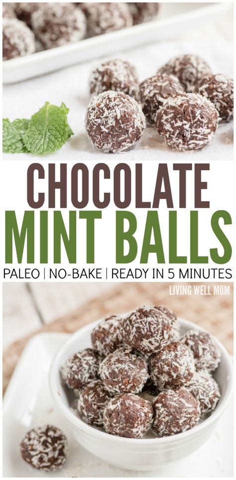 Peppermint Balls, Guilt Free Snacks, Paleo Treats, Chocolate Mint, Oreo Dessert, Paleo Snacks, S'mores, Sugar Free Desserts, Balls Recipe