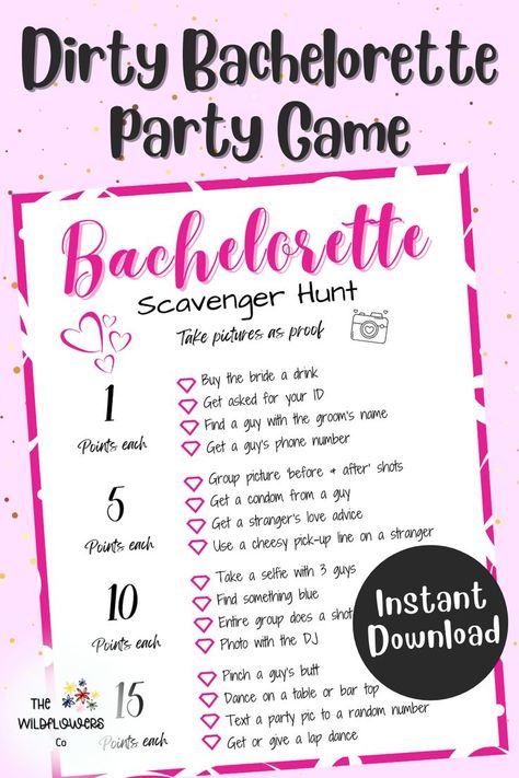 Bachelorette Scavenger Hunt Printable, Dirty Bachelorette Party, Bachelorette Scavenger Hunt, Dj Download, Bachelorette Party Game, Scavenger Hunt Printable, Pick Up Lines Cheesy, Game Hen, Bachelorette Vacation