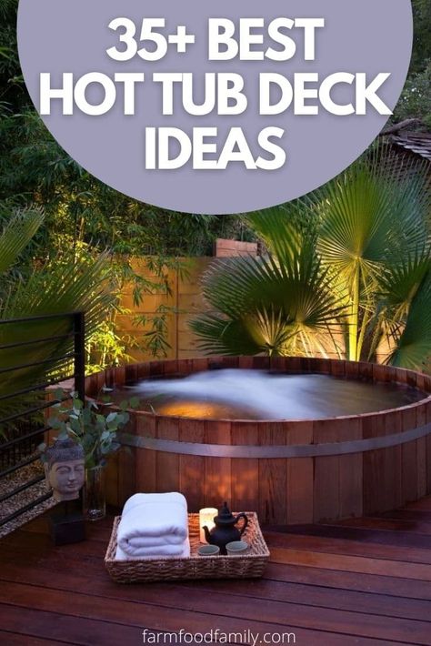 35+ Best Hot Tub Deck Ideas and Designs On A Budget (Photos) 48 Hot Tub And Deck Ideas, Hot Tub Set Up Ideas, Hot Tub Ideas Backyard, Hot Tub Deck Ideas, Hot Tub Deck Design, Small Hot Tub, Bedroom Deck, Sunken Hot Tub, Large Hot Tub