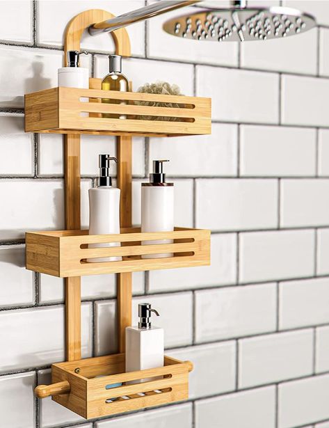 Bamboo Shower Caddy, Bamboo Furniture Design, Bathroom 2023, Bamboo Gifts, Bathroom Caddy, Furniture Business, Shower Caddies, Bathroom Oasis, Shower Products