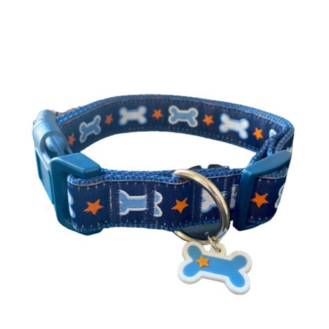 Patterned Dog Collar Adjustable For A Custom Fit D-Ring To Link Up Your Leash Buckle Closure Secures The Collar. Silver Hardware Stars & Bones Patterned. Puppy Time, Blue Dog Collar, Dog Collar Boy, Pet Spaces, Cute Dog Collars, Girl Dog Collars, Dog Collar Bow Tie, Muddy Paws, Puppy Play