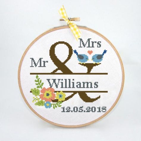 Wedding sampler cross stitch Mr & Mrs birds modern love | Etsy Wedding Sampler Cross Stitch, Floral Wreath Cross Stitch, Wreath Cross Stitch Pattern, Wedding Pattern, Wedding Sampler, Sampler Cross Stitch, Wedding Cross Stitch Patterns, White Symbol, Wedding Cross Stitch