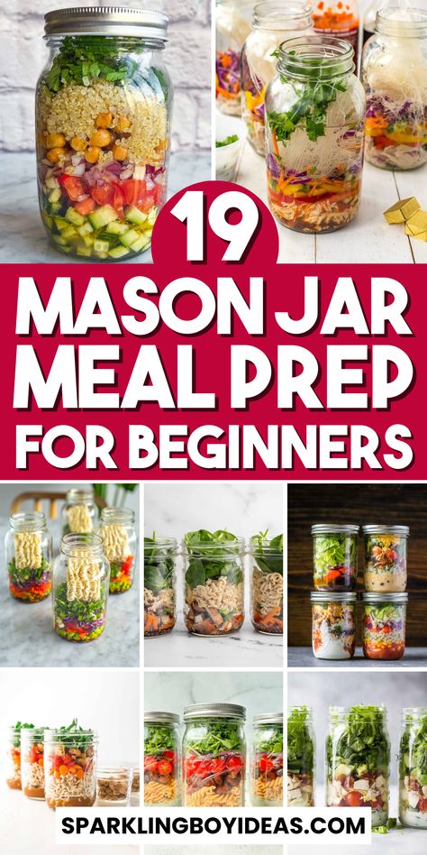 Master mason jar meal prep with our creative and healthy meal prep recipes! Discover the convenience of portable mason jar snacks and lunches, perfect for busy lifestyles. Dive into our vegan and vegetarian mason jar meals, including high-protein salads and layered mason jar soups. Explore easy mason jar breakfasts like overnight oats, and indulge in delightful mason jar desserts. Our ideas are ideal for weight loss, keto, and gluten-free. Perfect for work, home, or on-the-go! Jar Meal Prep Healthy, Mason Jar Prep Meals Healthy Recipes, Make Ahead Noodles Mason Jars, Mason Jar Food Prep Healthy, Easy Healthy Mason Jar Meals, Easy Mason Jar Meal Prep, Jar Lunches Healthy, Food Prep For Work, High Protein Jar Meals