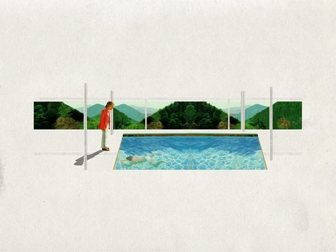 This sketch by the architect and noted yacht designer Lujac Desautel attempts a synthesis of Miesian space and David Hockney’s representational style. The drawing, along with many others of its type, was featured on KooZA/rch, a popular blog curated by designer Federica Sofia Zambeletti. Image Courtesy of Lujac Desautel / KOOZA:RCH Mies Van Der Rohe Collage, Digital Rendering, Collage Drawing, Architecture Collage, Architecture Images, Architecture Graphics, Visual Language, Architectural Sketch, David Hockney