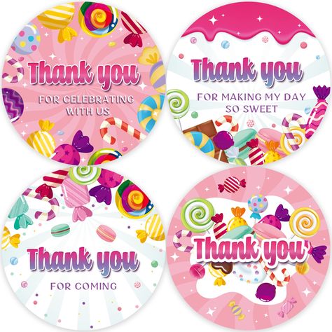 PRICES MAY VARY. Sweet Touch Overload | Add a sweet touch to those favors you would like to send to your friends at your birthday, or decorate your party with these lovely candyland themed thank you stickers to highlight your birthday party theme, these adorable stickers are the gorgeous way to thank your guests for honoring their arrivals! 4 Different Designs | A birthday will be featureless with only one type of thank you stickers. Our birthday stickers consist of 4 candy themed designs featur Candyland Cupcake Toppers Printable, Candyland Theme Party Decorations, Candy Land Birthday Party Ideas, Candyland Theme Party, Candy Land Cupcakes, Candyland Invitations, Candyland Birthday Party, Candyland Theme, Candyland Cake