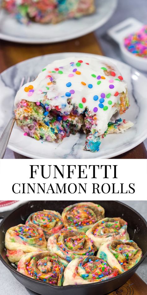 Overnight Funfetti Cinnamon Rolls | Festive way to start the morning! Cinnamon Roll Recipes, Cinnamon Roll Recipe, Cinnamon Rolls Homemade, Roll Recipe, Sweet Snacks Recipes, Fun Baking Recipes, Baking Sweets, Yummy Sweets, Cinnamon Roll