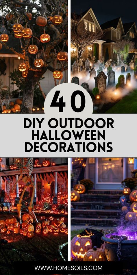 Transform your outdoor space with 40 DIY Halloween decorations that bring spooky fun to life. Explore creative ideas like ghostly lanterns, eerie wreaths, and haunted garden accents to make your home the most festive on the block. Diy Halloween Outdoor Decorations, Diy Halloween Outdoor, Diy Outdoor Halloween Decorations, Outdoor Witch, Outdoor Ghosts, Halloween Outdoor Decoration, Halloween Diy Outdoor, Outdoor Halloween Decorations, Halloween Ghost Decorations