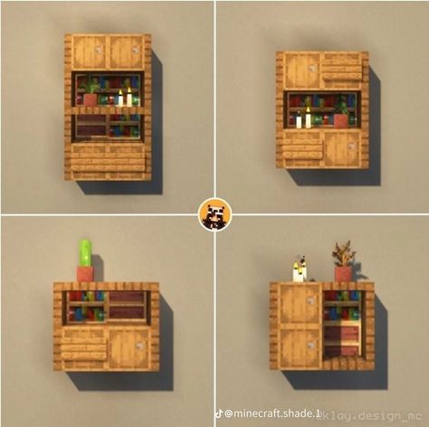 Shelf Design Minecraft, Easy Minecraft Kitchen, Mc Storage House, Small Living Room Minecraft, Minecraft Supermarket Interior, Living Room Design Minecraft, Kitchen Idea Minecraft, Outdoor Kitchen Minecraft, Minecraft Cabinet Ideas