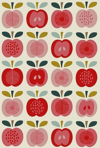 Apple Graphic Design, Vintage Fabric Prints, Apple Autumn, Autumn Apples, Apple Illustration, Pattern Cards, Apple Pattern, Apple Print, Apple Prints