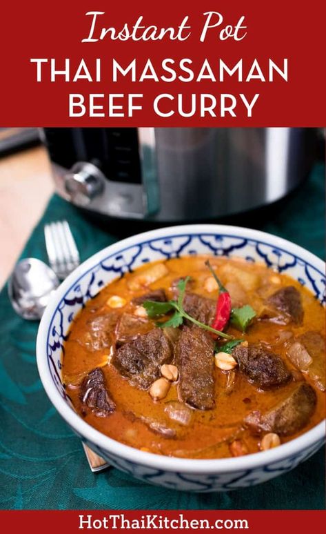 Hot Thai Kitchen, Instant Pot Thai, Thai Massaman Curry, Beef Massaman, Beef Massaman Curry, Thai Recipes Authentic, Beef Curry Recipe, Tamarind Juice, Thai Kitchen