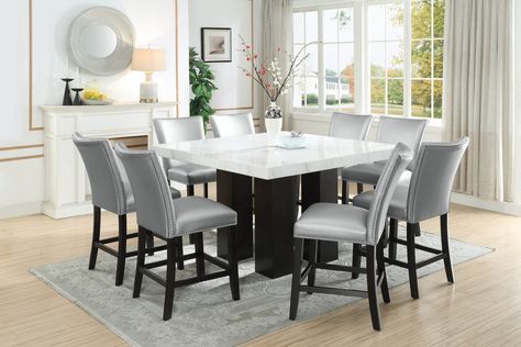 Check Out this product about Maxton Counter Table With 8 Stools | DOCK86 | A Good Deal More for a Good Deal Less Counter Height Dining Table Set, Steve Silver Furniture, Transitional Dining Room, Counter Height Chairs, Counter Height Dining Table, Value City Furniture, Marble Table Top, Counter Chairs, Counter Height Table