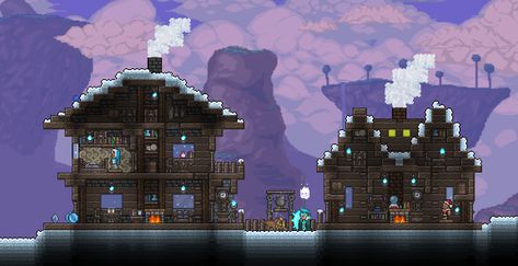 Terraria Village, Terraria Boreal House, Terraria Cabin, Npc Houses Terraria, Terraria Snow Biome House, Terraria Snow House, Terraria Hallow Biome House, Terraria Npc Housing, Terraria Game