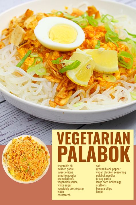 Try this quick and easy Vegetarian Palabok recipe, a Filipino noodle dish that is made with cornstarch noodles, tofu and delicious vegetarian palabok sauce. It's a great dish for fiestas, potlucks and special occasions. Enjoy! Vegan Filipino Recipes, Palabok Sauce, Vegetarian Pancit, Vegan Seasonings, Palabok Recipe, Pancit Palabok, Pancit Recipe, Food Essentials, Veggie Dinners